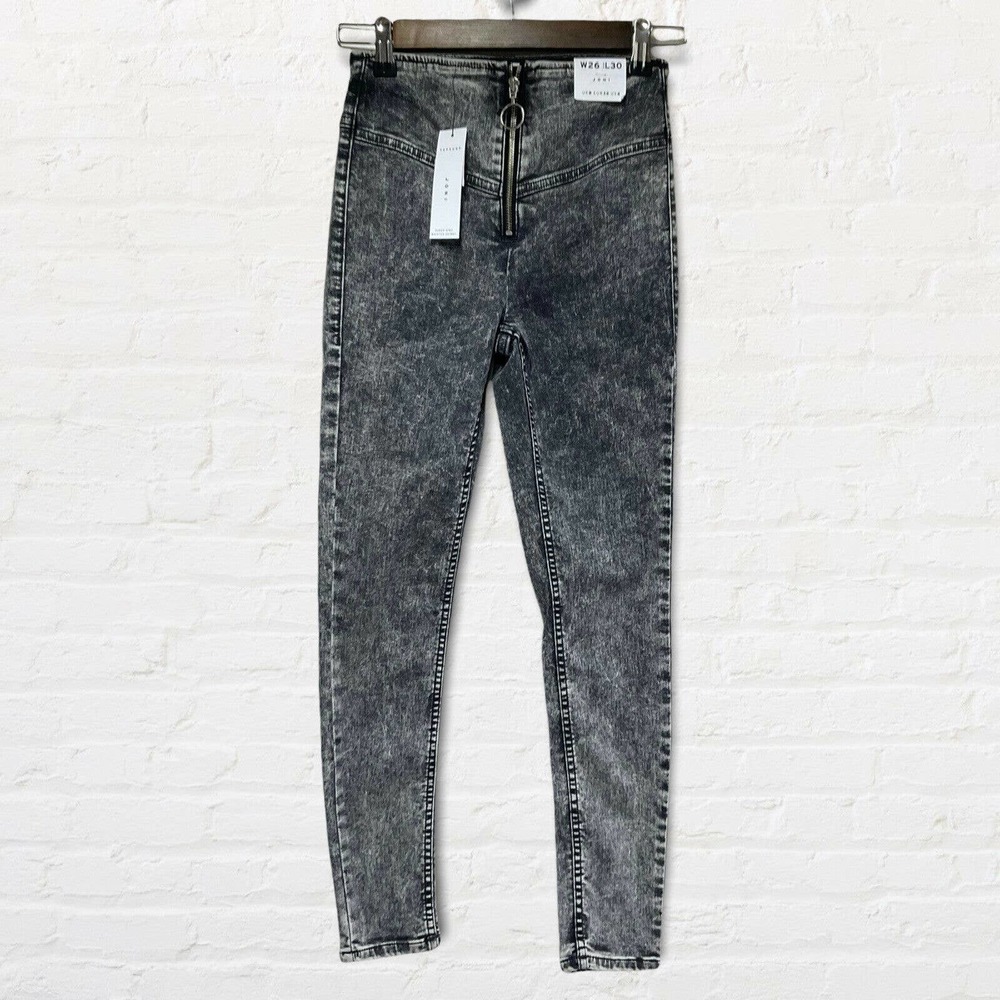 Top Shop Black Super Hi Waisted Skinny Leg Joni Denim Blue Jeans Womens Size 4